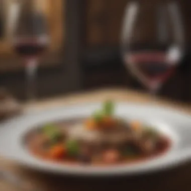 Artistry in Culinary Presentation Artfully presented gourmet dish paired with exquisite wine