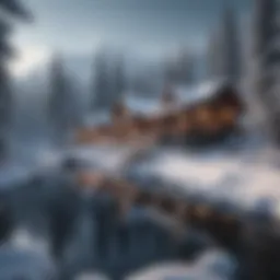 Elegant winter landscape with luxurious cabins