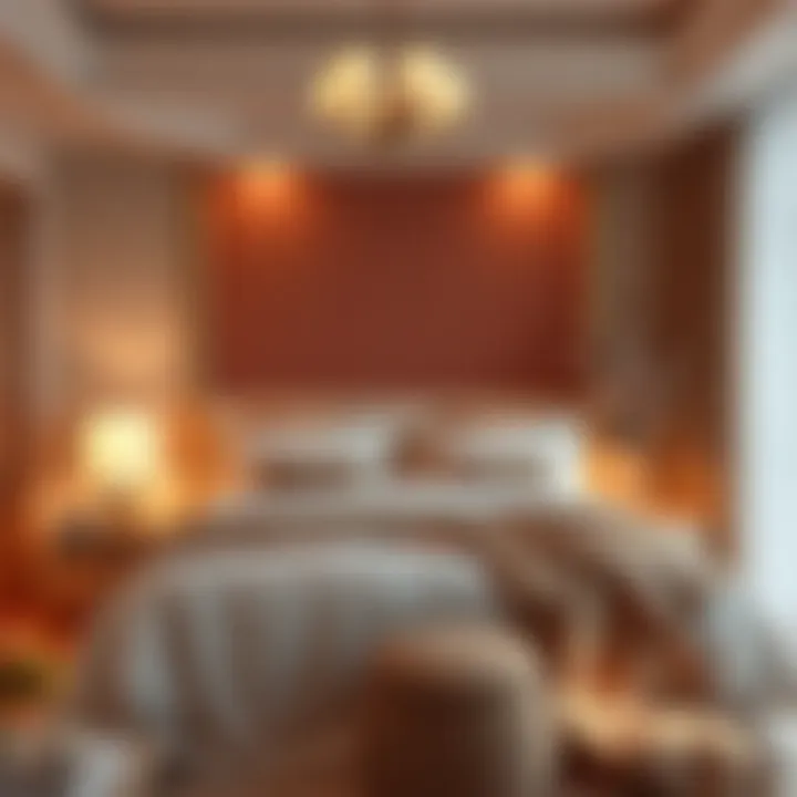 An elegant setup with layered textiles and ambient lighting for a cozy atmosphere