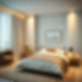 A serene modern bedroom featuring neutral color tones and minimalist decor