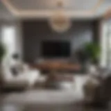 A sleek modern contemporary living room featuring minimalist furniture and elegant decor.