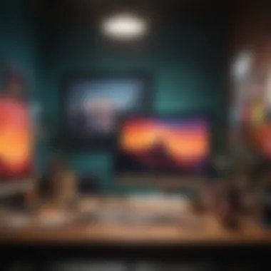 An artistic workspace illuminated with vibrant paint colors that inspire creativity.