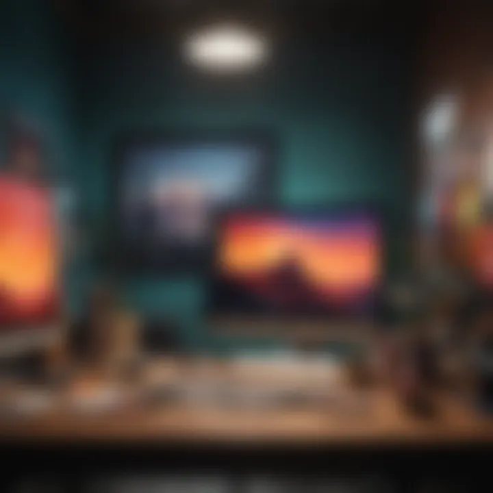 An artistic workspace illuminated with vibrant paint colors that inspire creativity.