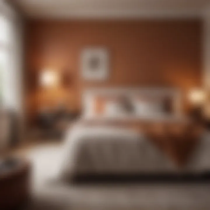 A cozy bedroom adorned with warm tones that create a calming atmosphere.