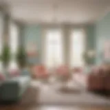 A serene living room showcasing soft pastel paint colors reflecting natural light.