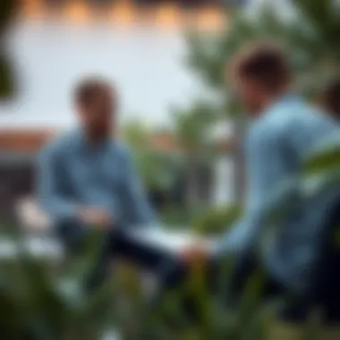 A consultation between a landscape designer and a homeowner discussing ideas