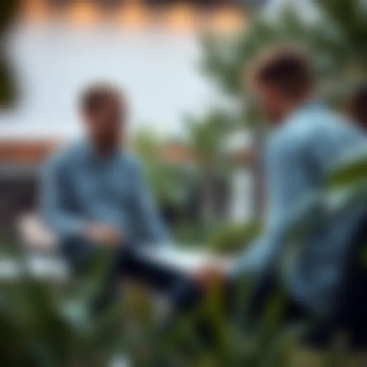 A consultation between a landscape designer and a homeowner discussing ideas