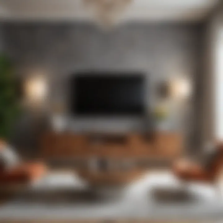 Chic living room adorned with bold patterned wallpaper