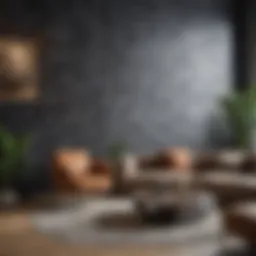 Elegant modern living room with geometric wallpaper