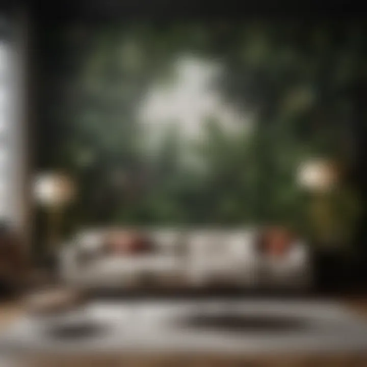 Luxurious living room featuring botanical wallpaper