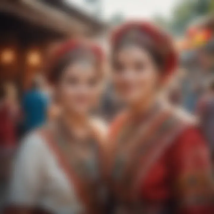 Mother and daughter immersed in a local cultural festival