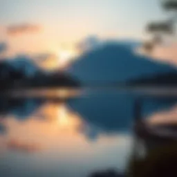 Tranquil lakeside view at sunset