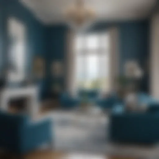 Elegant ocean blue living room featuring harmonious decor