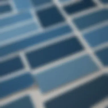 Tonal Variations of Ocean Blue Close-up of ocean blue paint swatches showcasing tonal variations