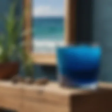 Serene Ocean Blue and Wood Combination Ocean blue paint paired with natural wood elements in a serene setting