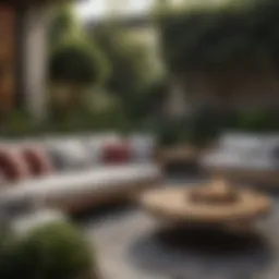 Elegant outdoor seating arrangement with stylish cushions and natural elements