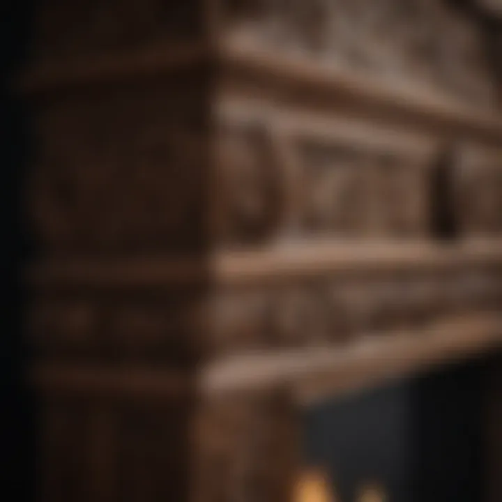 Close-up of intricate details on a painted wood fireplace