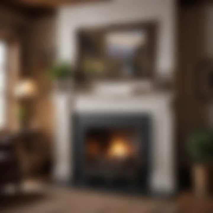 Stylish painted wood fireplace integrated into rustic decor