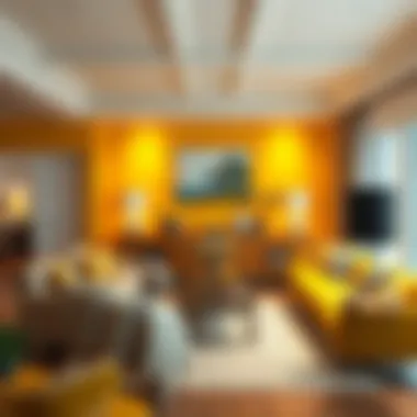 Dynamic Bold Yellow Living Room Vibrant living room with bold yellow accents and cozy textures