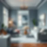 Sophisticated Soft Blue Living Room Trendy living room featuring soft blue walls and neutral furnishings