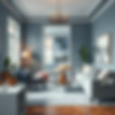 Sophisticated Soft Blue Living Room Trendy living room featuring soft blue walls and neutral furnishings