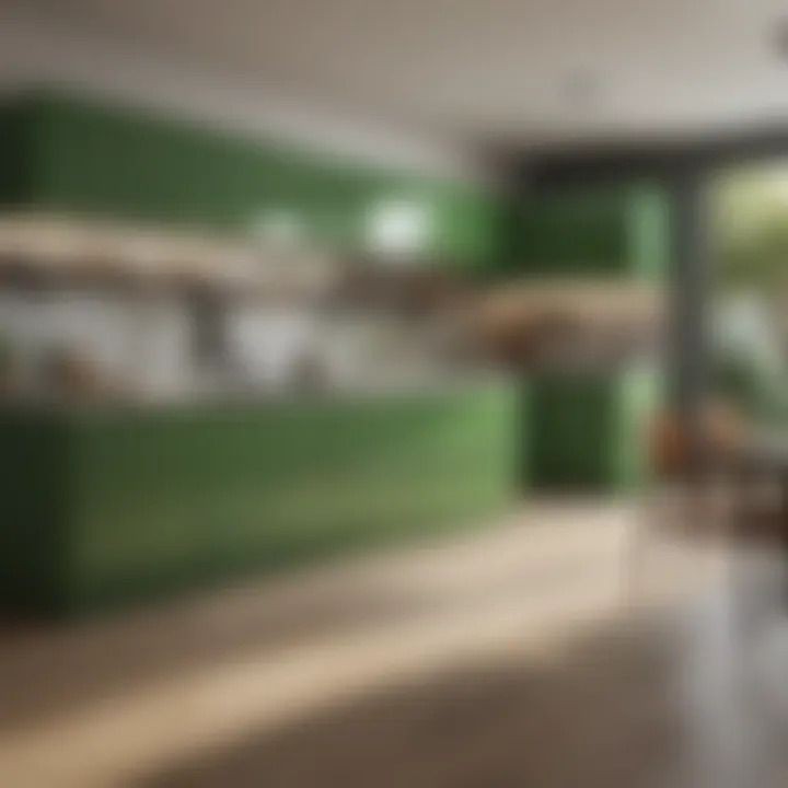 A modern kitchen with vibrant green cabinetry