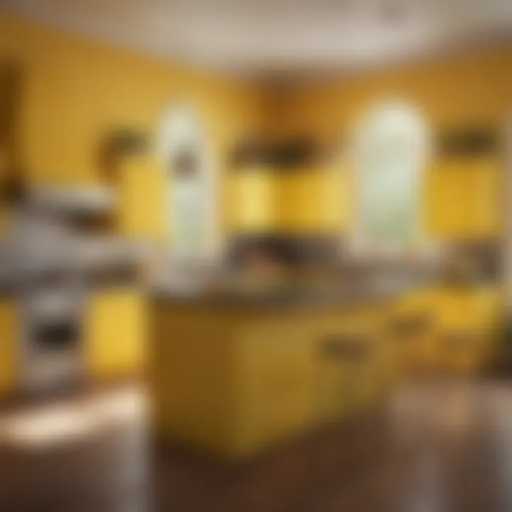 A vibrant kitchen showcasing a bold yellow hue, radiating warmth and cheerfulness.