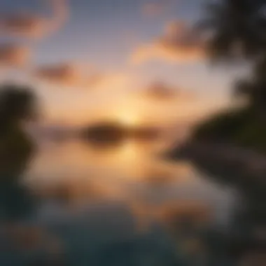 A serene sunset over a private island, highlighting tranquility and beauty