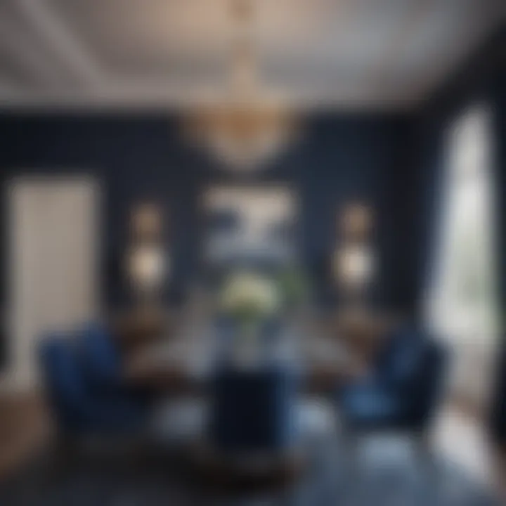 Chic Dining Area with Navy Blue Accents