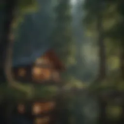Serene cabin nestled in a lush forest