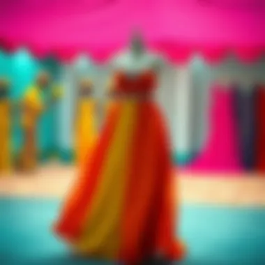 Colorful long dress displayed in a vibrant setting