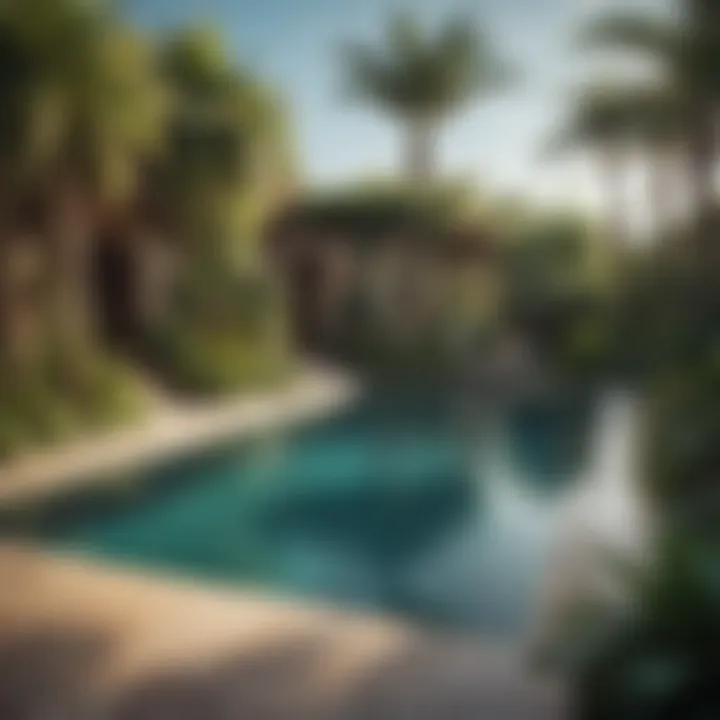 A beautifully landscaped pool area with tropical plants