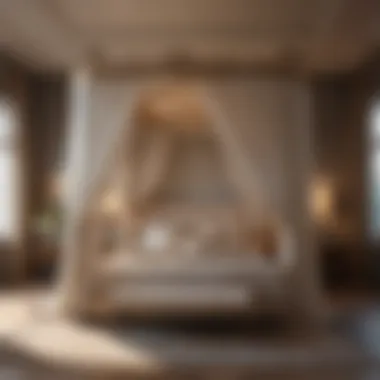 Elegant Canopy Bed Design Exquisite canopy bed adorned with rich fabrics and ambient lighting