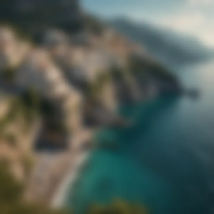 Panoramic shot of the Amalfi Coast's turquoise waters and rugged cliffs