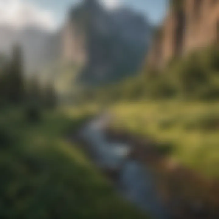 Majestic view of a national park with lush greenery and towering mountains