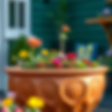 Terracotta Raised Planter with Seasonal Flowers Charming terracotta raised planter filled with seasonal blooms