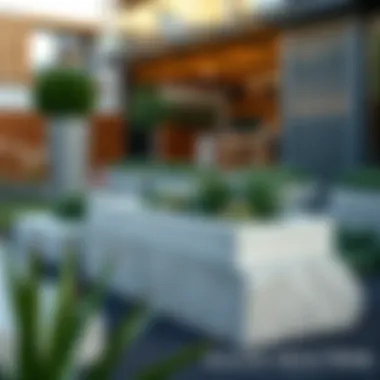 Concrete Raised Planter in Modern Landscape Contemporary concrete raised planter set in a modern garden