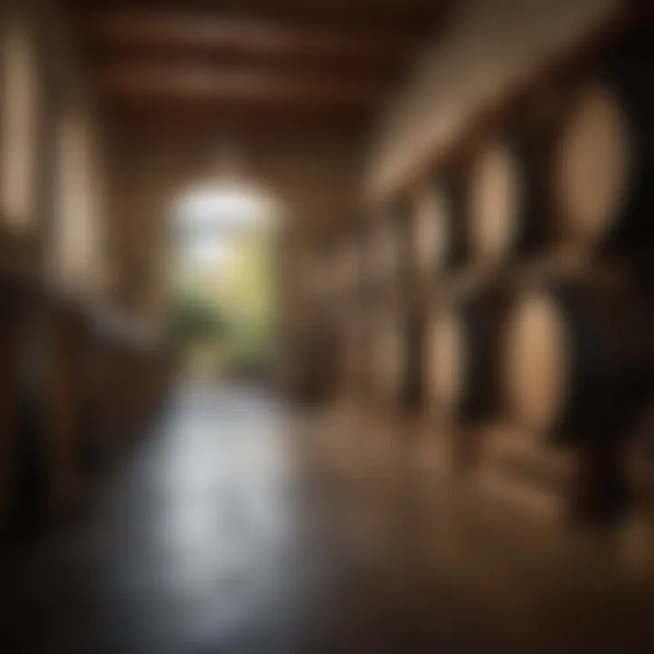 Wine barrels stacked in an intimate winery setting