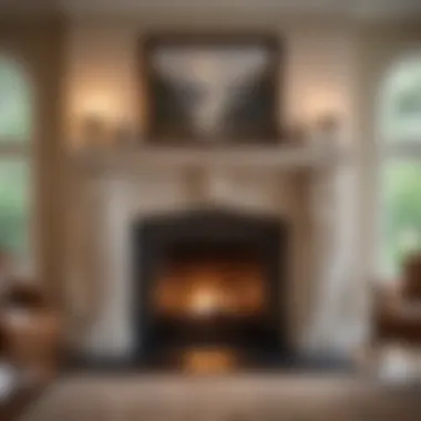Elegant Stone Fireplace with Mantel A beautifully crafted stone fireplace with decorative mantel and ambient lighting, enhancing the room's elegance.