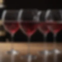 Elegant crystal wine glasses with a rich red wine