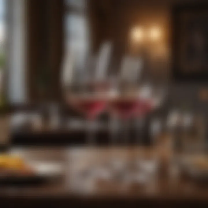 Luxurious wine glasses set on an elegant dining table