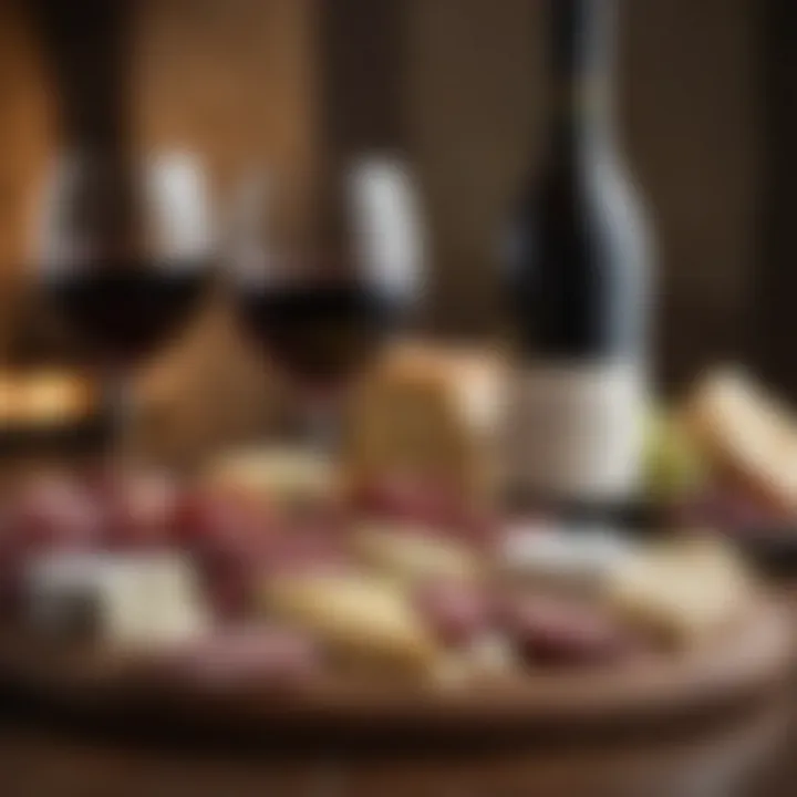 An array of gourmet cheese and charcuterie paired with wine