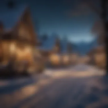 Charming winter village illuminated at night