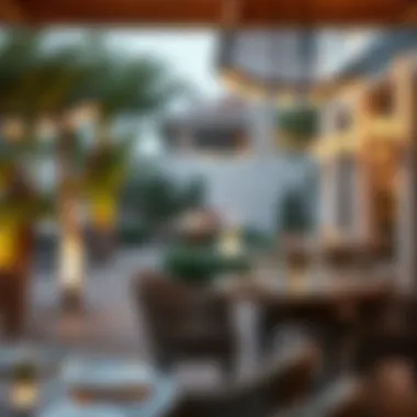 Outdoor Dining Redefined Stylish outdoor dining area with exquisite table settings and ambient lighting