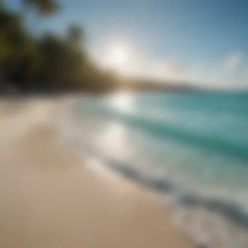 Pristine turquoise waters lapping against soft white sands