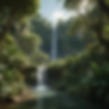Verdant Oasis with Cascading Waterfalls Lush green landscape with a waterfall