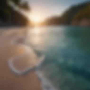 Tranquil Shoreline Embraced by Crystal Waters Serene beach with crystal clear water