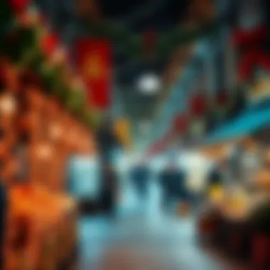 A vibrant local market bustling with unique holiday crafts and festive delicacies.