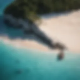 A breathtaking aerial view of an unspoiled beach with turquoise waters and white sands