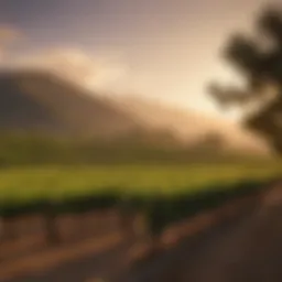 A breathtaking view of Napa Valley vineyards under the golden sunset